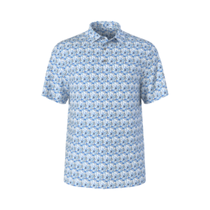 PGA Tour All-Over Novelty Geo Print Polo Shirt- INDIGO BUNTING