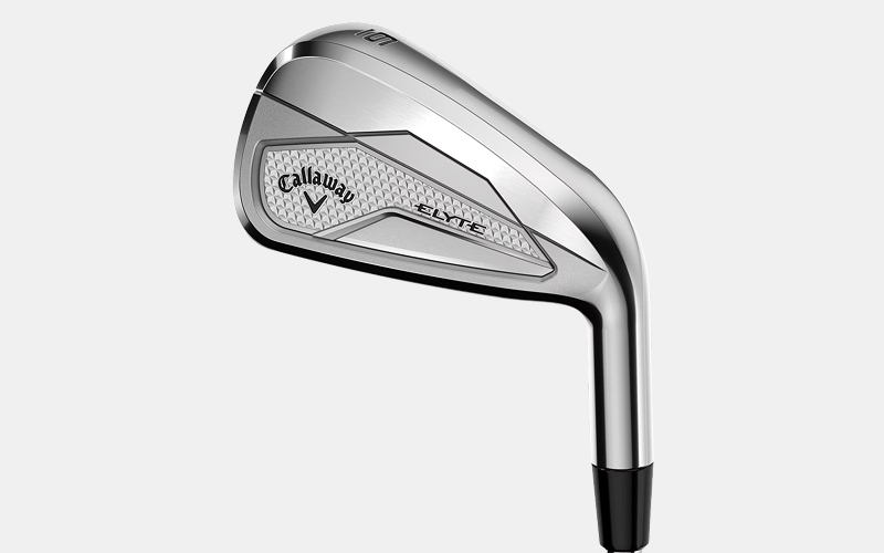 Close-up of a Callaway Elyte iron golf club head.